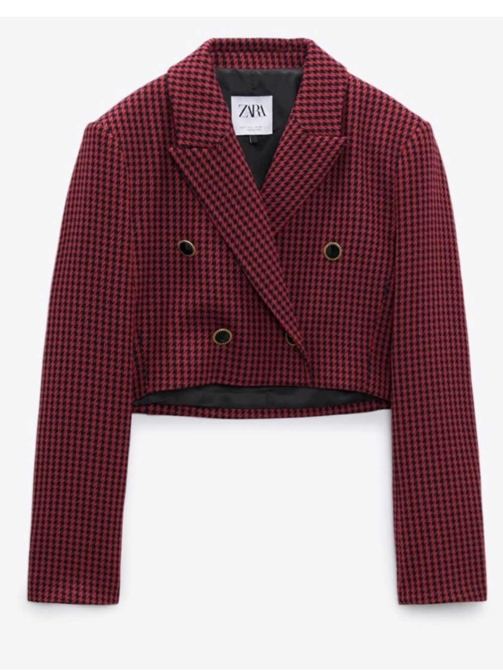 ZARA Burgundy and Black Cropped Double-Breasted Blazer